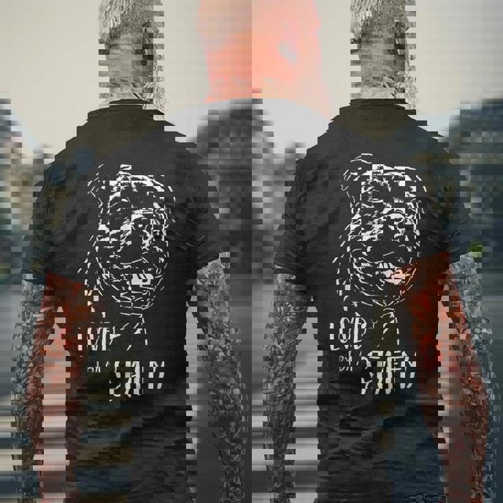 スタッフォードシャー・ブル・テリア 愛されるスタッフィー・ドッグのことわざ メンズTシャツ バックプリント 高齢者への贈り物