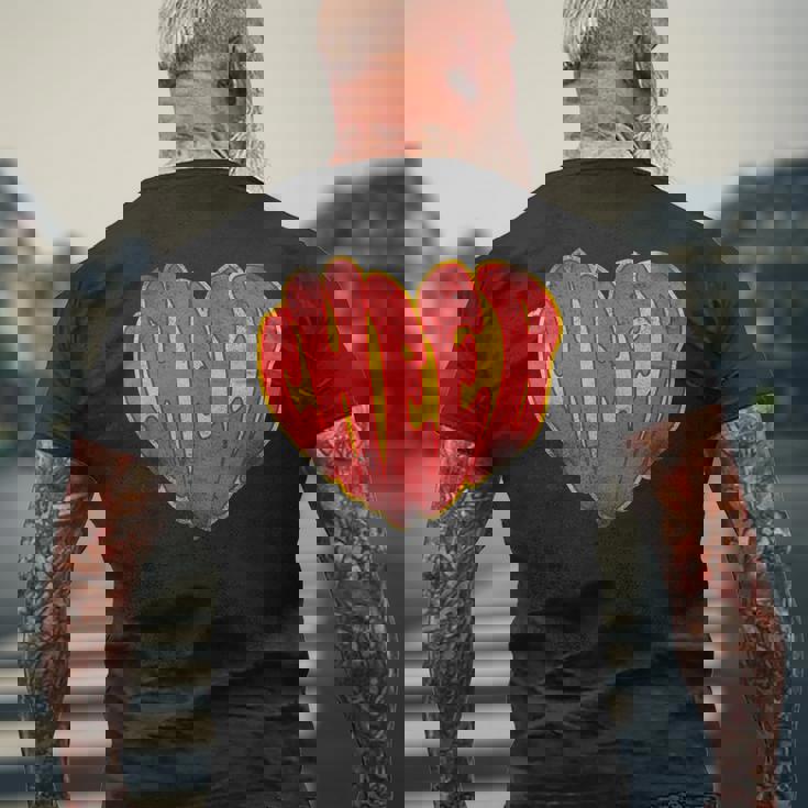 チア チアリーディング ハート ヴィンテージ チア メンズTシャツ バックプリント 高齢者への贈り物