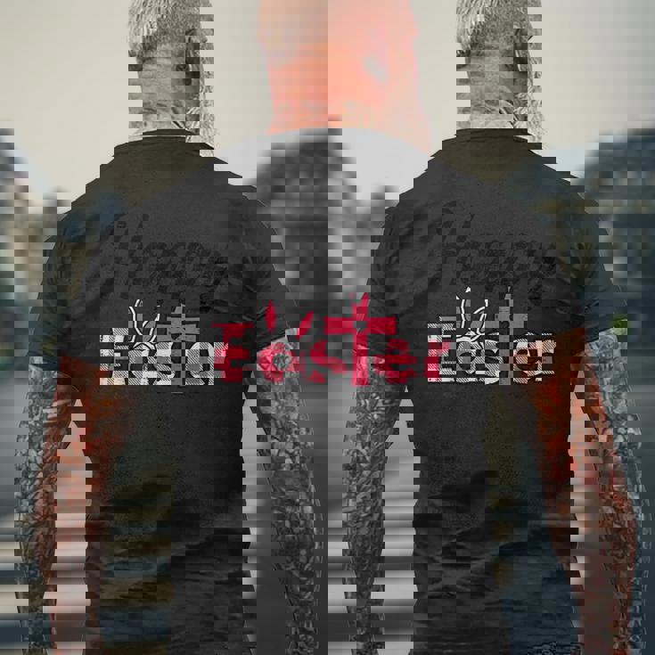 チェック柄ハッピーイースターバニー耳クロスかわいい宗教クリスチャン メンズTシャツ バックプリント 高齢者への贈り物