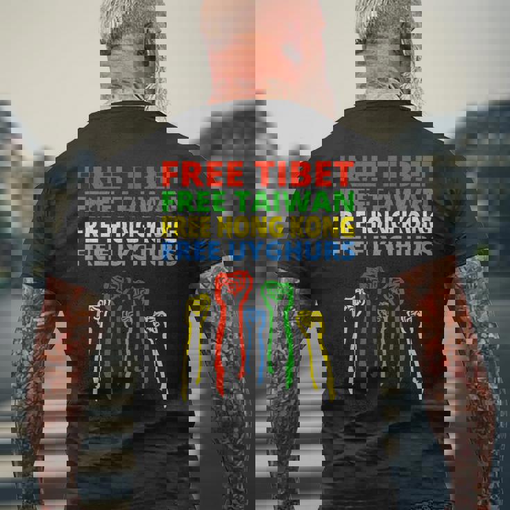チベットフリー 台湾 香港 ウイグル人保護 メンズTシャツ バックプリント 高齢者への贈り物