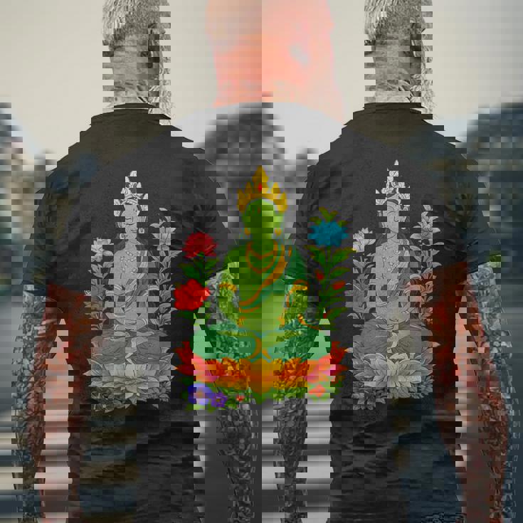 チベット仏陀瞑想 ヴァジュラヤナ グリーンタラ メンズTシャツ バックプリント 高齢者への贈り物