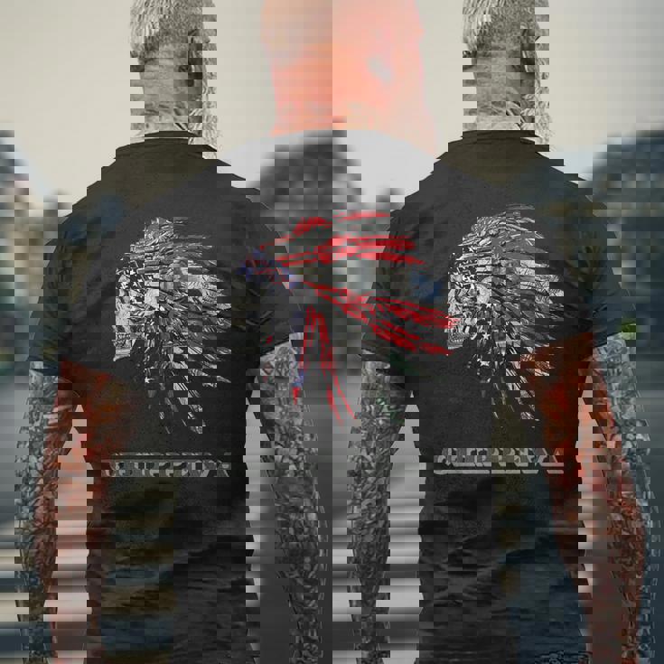 チペワ ネイティブアメリカン インディアン国旗 マネー ヘッドレス メンズTシャツ バックプリント 高齢者への贈り物