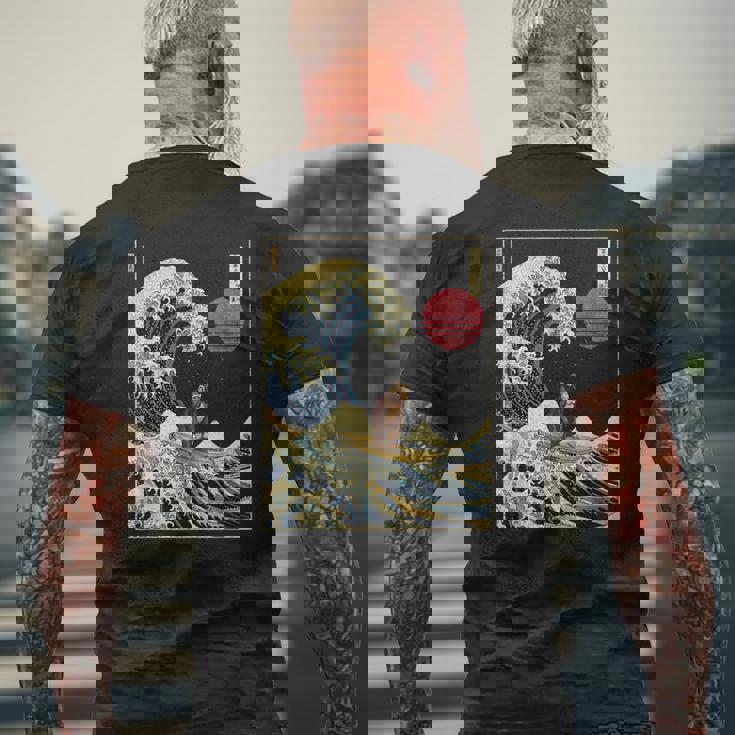 チンパンジー 神奈川波 おもしろサーフアニマル メンズTシャツ バックプリント 高齢者への贈り物