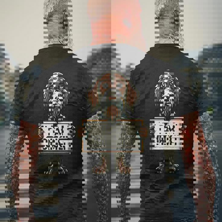 チームクリケット、クリケットの正義、犬好き、ハンティングドッグ メンズTシャツ バックプリント 高齢者への贈り物