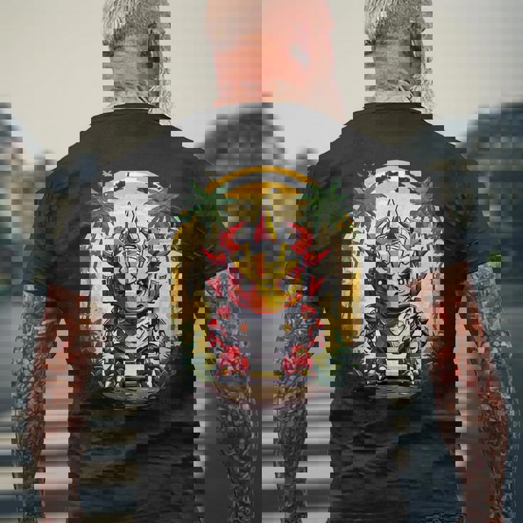 トリケラトプス恐竜ロボット トリケラトプスのマッチングデザイン メンズTシャツ バックプリント 高齢者への贈り物