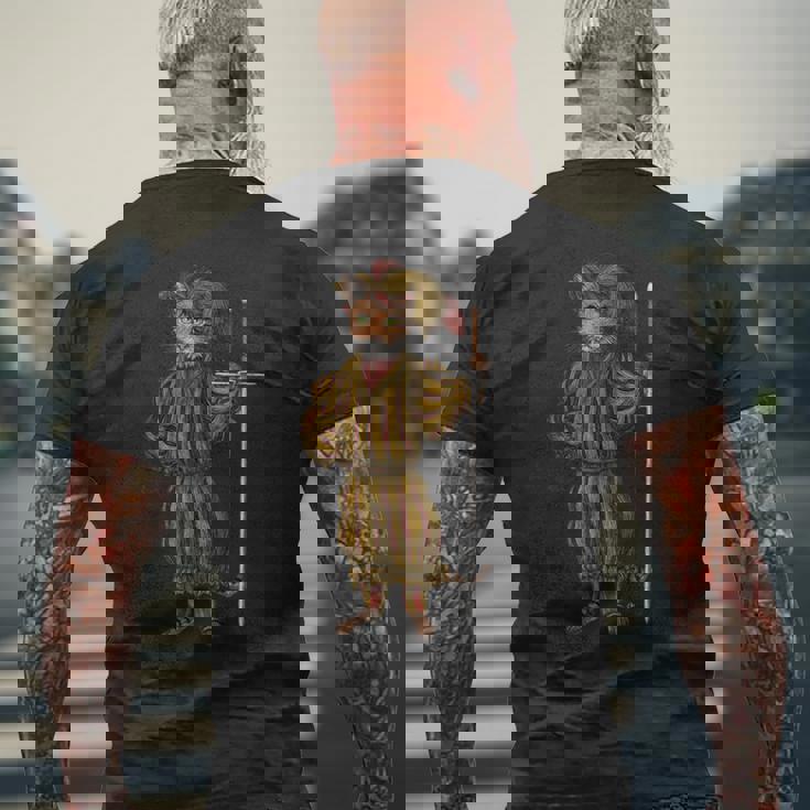 ドイツ ランドスケニヒト猫 ルネサンス ツヴァイハンダー 剣 Hema メンズTシャツ バックプリント 高齢者への贈り物