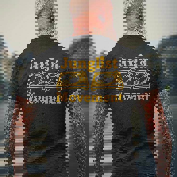 ドラムンベース レイバー ジャンクリスト ムーブメント Dj ターンテーブル アート デザイン メンズTシャツ バックプリント 高齢者への贈り物