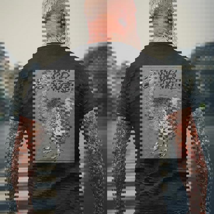 ドードー鳥、決して忘れない、動物種、ハト、ドローン、ドードー メンズTシャツ バックプリント 高齢者への贈り物