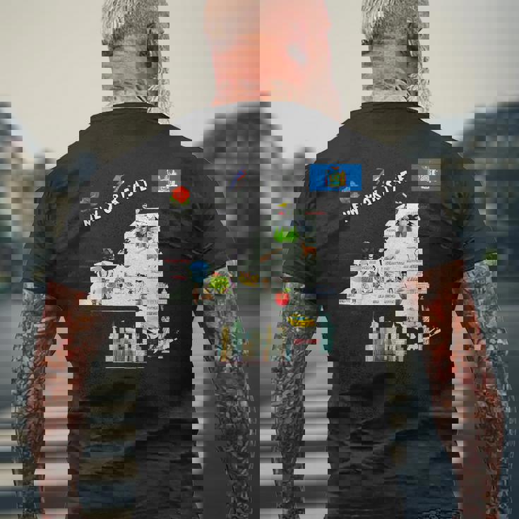 ニューヨーク州地図 観光地 都市 旗 メンズTシャツ バックプリント 高齢者への贈り物