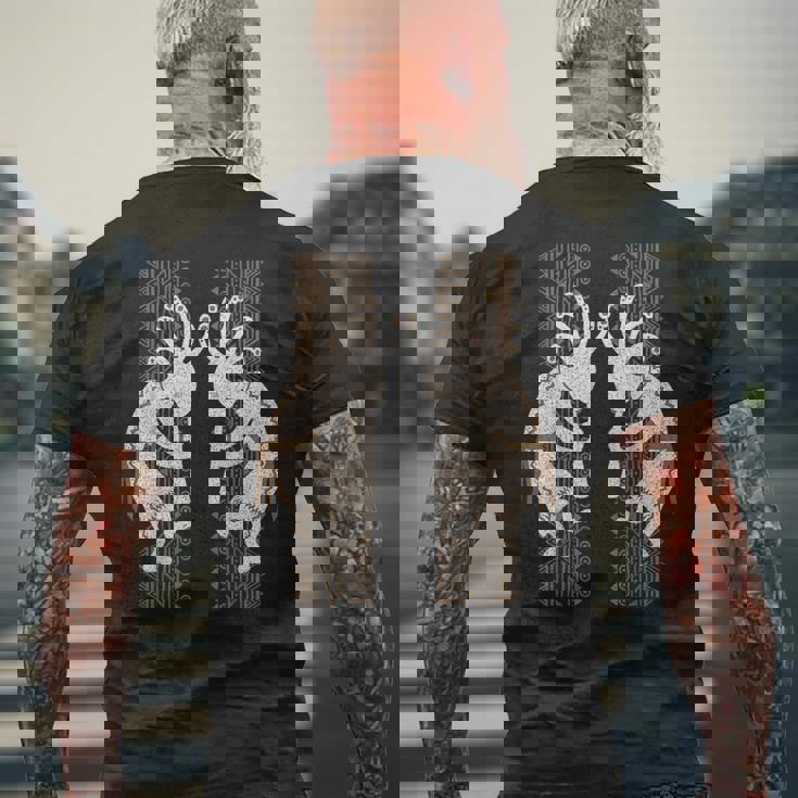 ネイティブアメリカン ココペリミュージシャンツインズ ボーダー2 楽しい メンズTシャツ バックプリント 高齢者への贈り物