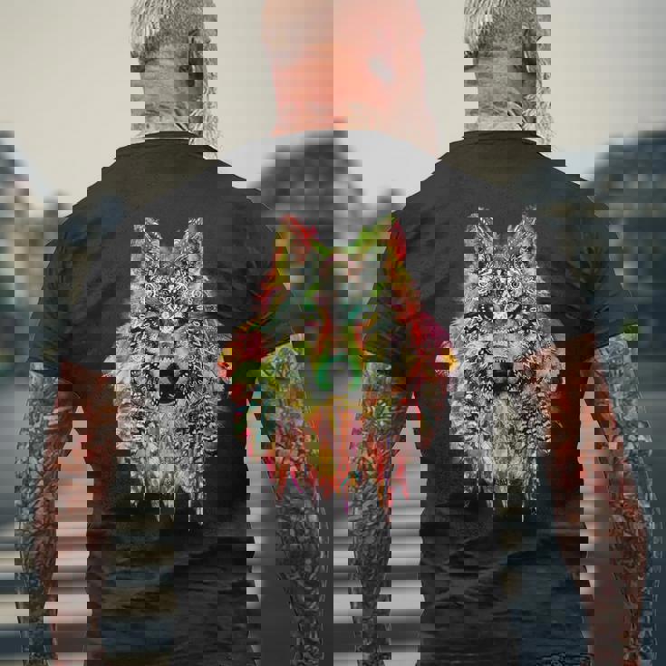 ネイティブアメリカンの羽 狼 星 プリティトレンディ メンズTシャツ バックプリント 高齢者への贈り物