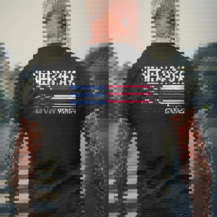 ネブラスカの座標 米国旗 メンズTシャツ バックプリント 高齢者への贈り物