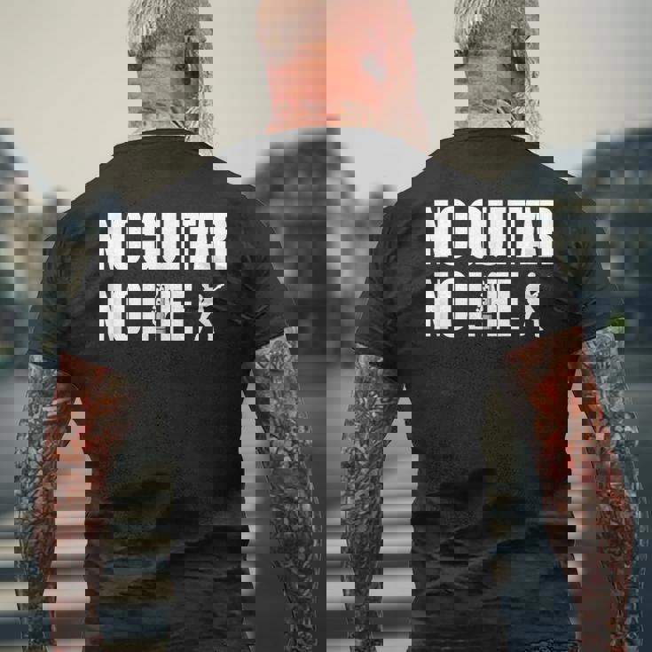 ノーギターノーライフ ギター好き ギター エレキギター ポップ音楽 ロック音楽 軽音部 バンド メンズTシャツ バックプリント 高齢者への贈り物