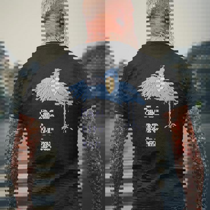 ハシビロコウさん 『ウェルカム』どうぶつフレンズ 動物園の生き物 大きな鳥 メンズTシャツ バックプリント 高齢者への贈り物