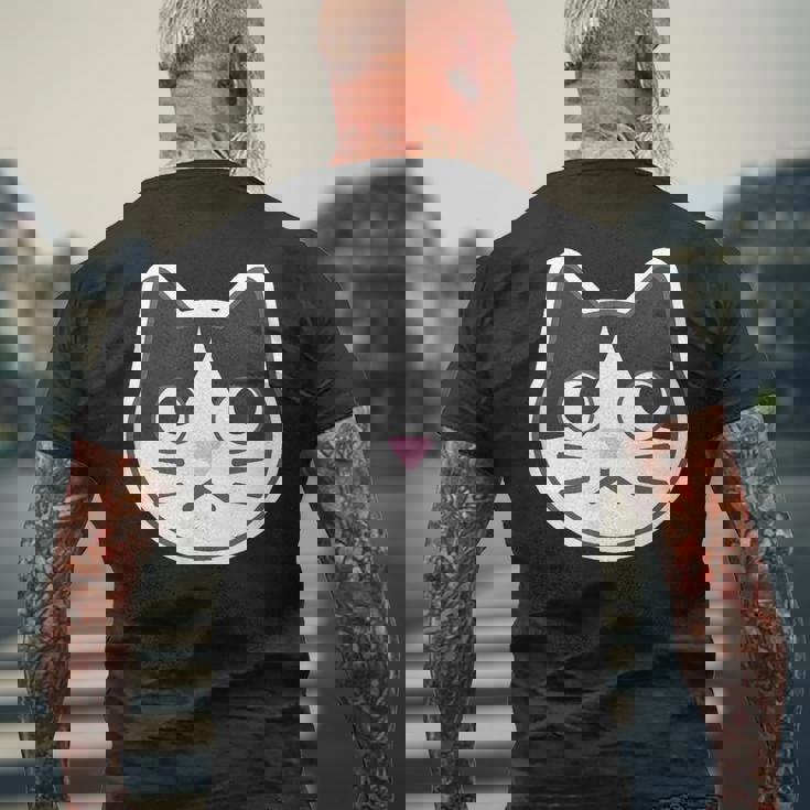 ハチワレ《ふぇいす》ねこ 猫【どうぶつフレンズ】シンプル 顔 ゆるくて かわいい 動物 イラスト メンズTシャツ バックプリント 高齢者への贈り物