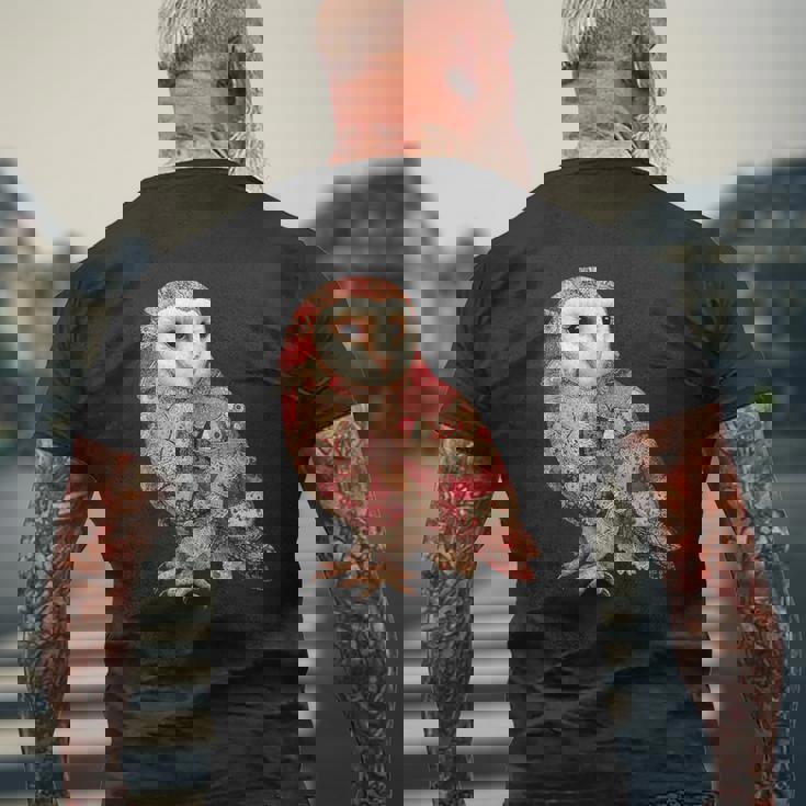 ハート柄の奇抜なパッチワークフクロウ メンズTシャツ バックプリント 高齢者への贈り物