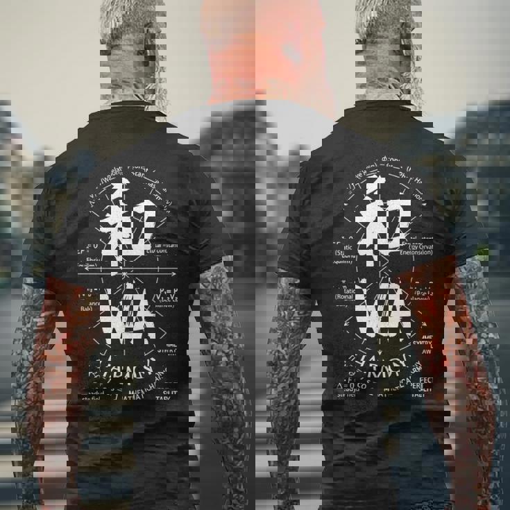 ハーモニー 漢字 和 天秤 解剖学 日本土産 長袖tシャツ メンズTシャツ バックプリント 高齢者への贈り物