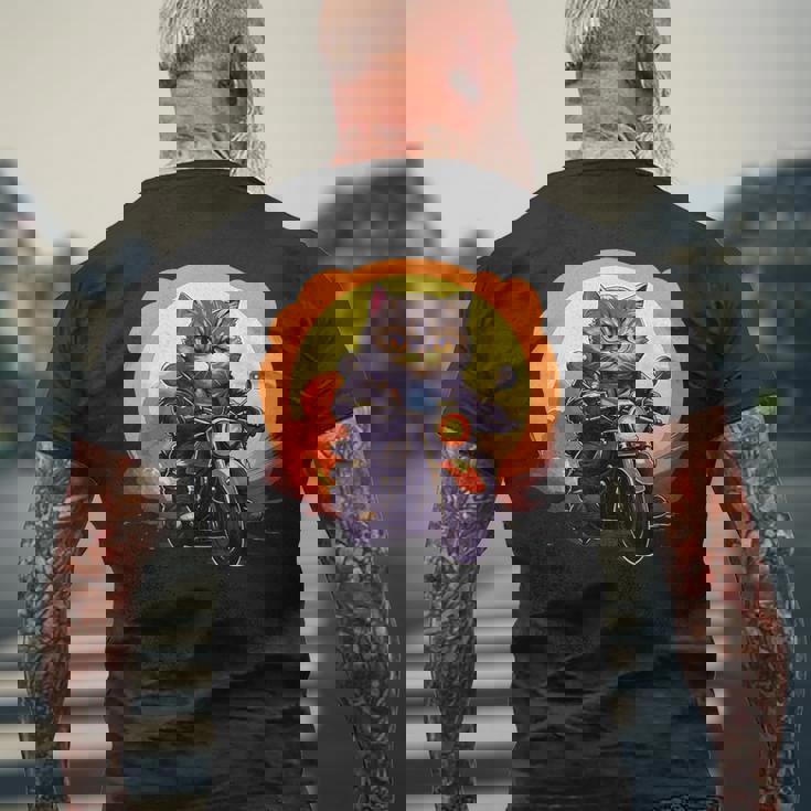 バイカー エキゾチック ショートヘア 猫 乗馬 オートバイ メンズTシャツ バックプリント 高齢者への贈り物