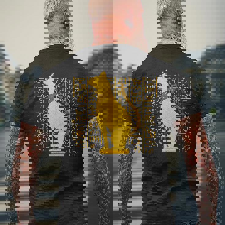 バステット 古代エジプト 猫 神 ヒエログリフ グラフィックアート 恋人 メンズTシャツ バックプリント 高齢者への贈り物