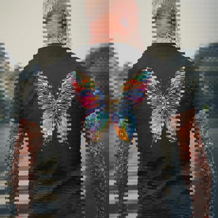 バタフライ カラフルな羽 バタフライ 蝶 メンズTシャツ バックプリント 高齢者への贈り物