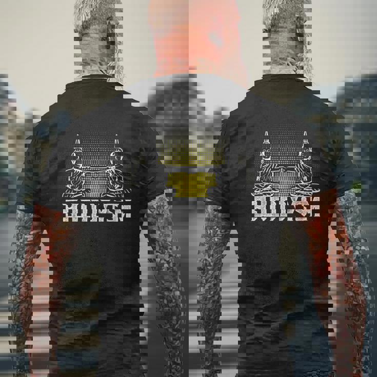メンズ バディフィストバンプバディズム仏教フレンズハッピーブッダ メンズTシャツ バックプリント 高齢者への贈り物
