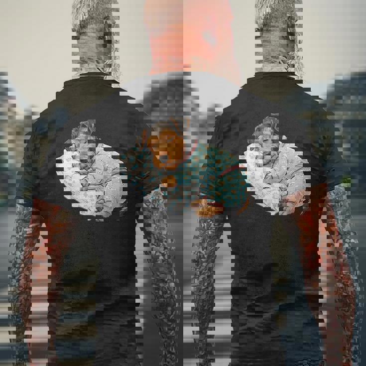 パジャマで寝ているかわいいボストンテリア犬就寝アート 長袖tシャツ メンズTシャツ バックプリント 高齢者への贈り物