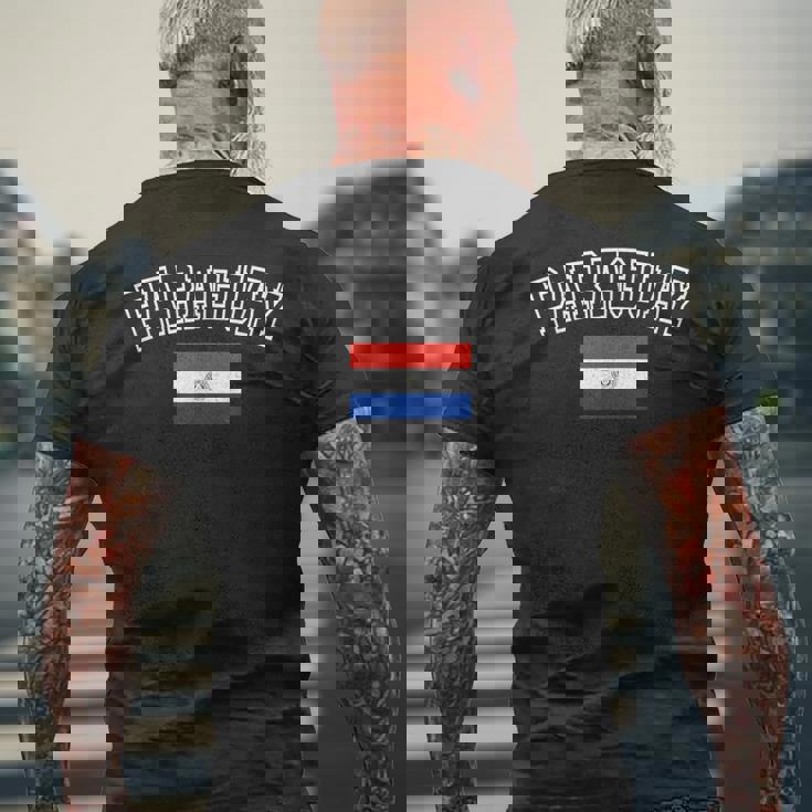 パラグアイ国旗 ヴィンテージ アンティーク調 レトロ ヘリテージデザイン メンズTシャツ バックプリント 高齢者への贈り物