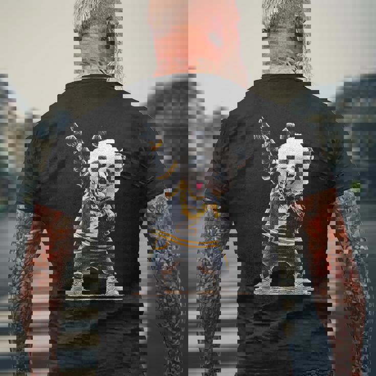 パンダ ホールドマイク 歌う ダンス 動物 グラフィック パンダ メンズTシャツ バックプリント 高齢者への贈り物