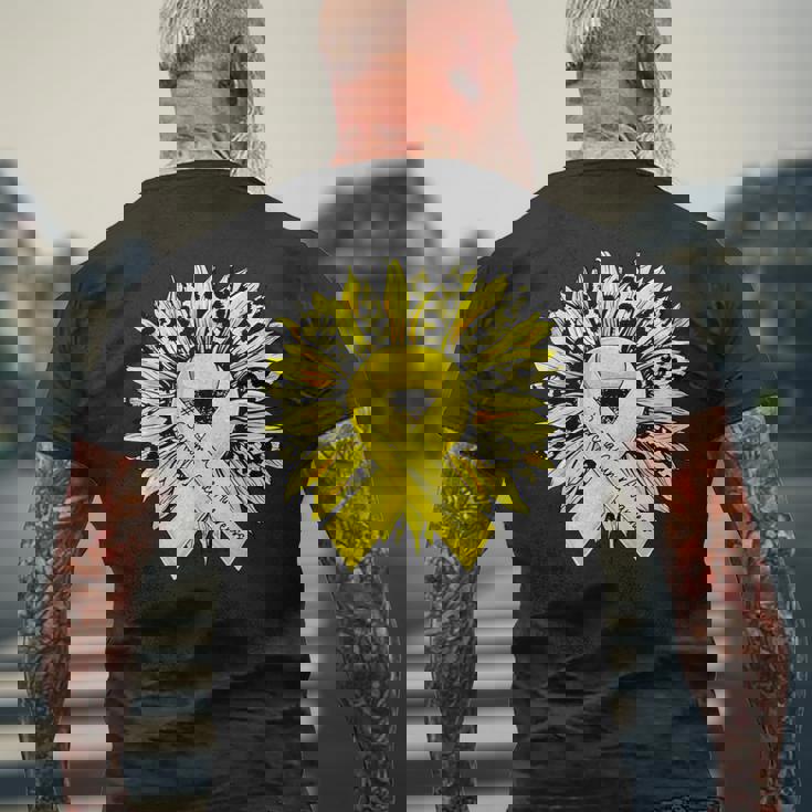 ヒョウ ヒマワリ イエローリボン 肉腫 がん啓発 メンズTシャツ バックプリント 高齢者への贈り物