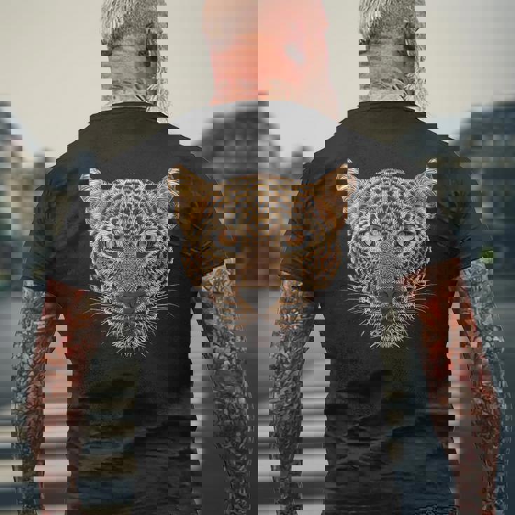 ヒョウの顔 大きな猫の頭 パンテラ パルダス 野生動物 キッズ メンズTシャツ バックプリント 高齢者への贈り物