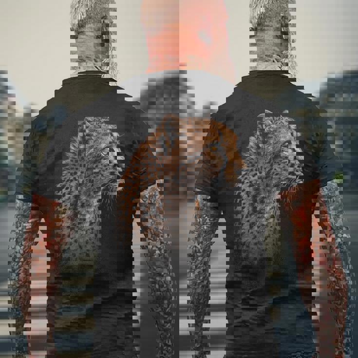 ヒョウチーター 虎 ヒョウの顔 ライオン 猫 メンズTシャツ バックプリント 高齢者への贈り物