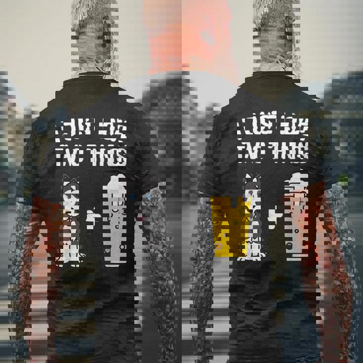 ビールシベリアン・ハスキー犬 メンズTシャツ バックプリント 高齢者への贈り物