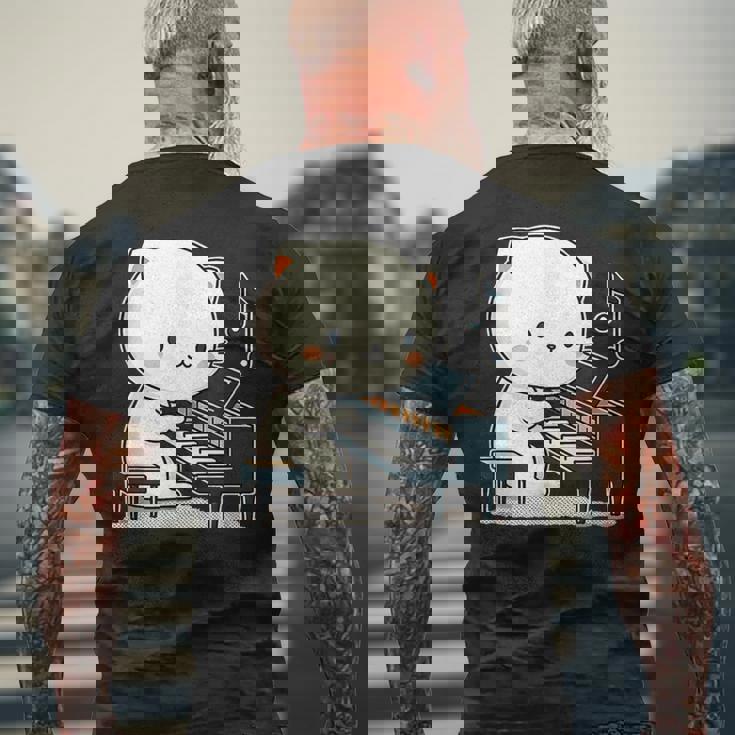 ピアノを弾くかわいい猫 ヴィンテージ かわいい猫 アート 日本アニメ メンズTシャツ バックプリント 高齢者への贈り物