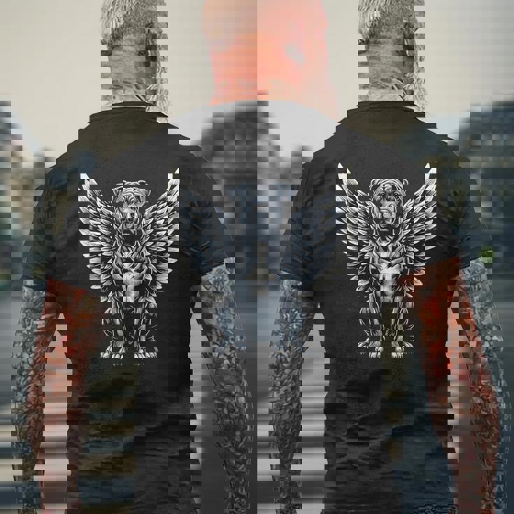 ピットブル 天使 犬 翼 動物 ペット メモリアル。 メンズTシャツ バックプリント 高齢者への贈り物