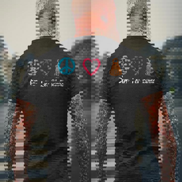 ピース・ラブ・バドミントン アイ・ラブ・バドミントン 長袖tシャツ メンズTシャツ バックプリント 高齢者への贈り物