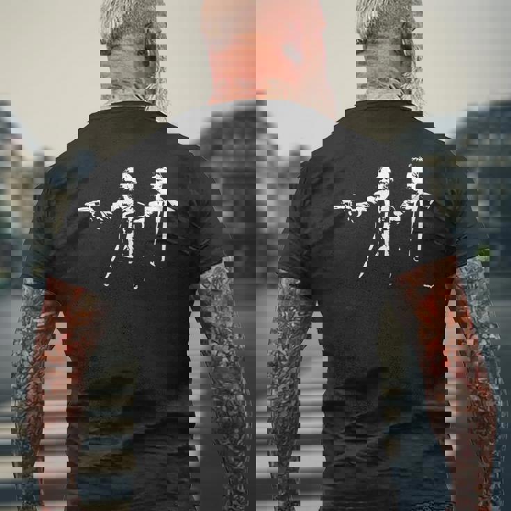 フィロソフィクション ニーチェ＆マルクス 哲学者映画パロディ メンズTシャツ バックプリント 高齢者への贈り物