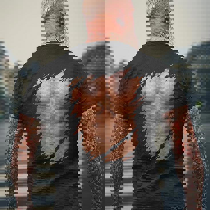 メンズ フェイク マッスル 破れた胸 腹筋 6パック メンズTシャツ バックプリント 高齢者への贈り物