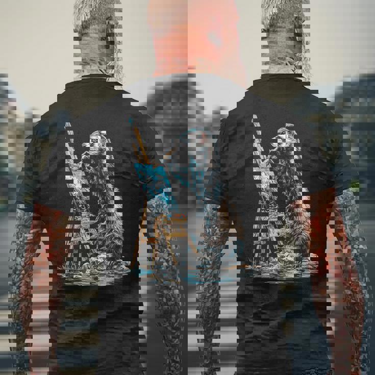 フェレット 自然 絵画 動物 モチーフ アートワーク フェレット メンズTシャツ バックプリント 高齢者への贈り物