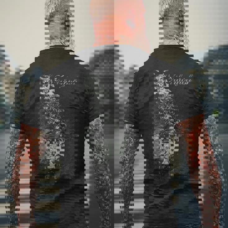 フクロウガラス メンズTシャツ バックプリント 高齢者への贈り物