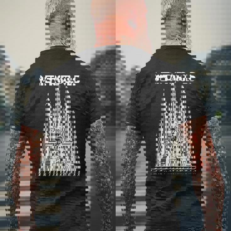 フリッツ・ラングのメトロポリス サイレントsfクラシック メンズTシャツ バックプリント 高齢者への贈り物