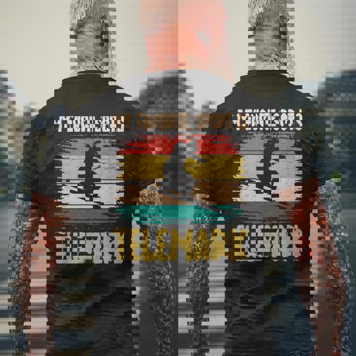 フリーヒールスキー 好きなスポーツはテレマークスキー スキーヤー メンズTシャツ バックプリント 高齢者への贈り物