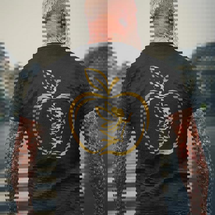 フルーツりんごフレーム 妖精のシルエット ラインアート イラスト 曲線 オリジナルデザイン リンゴ好き フルーツ メンズTシャツ バックプリント 高齢者への贈り物