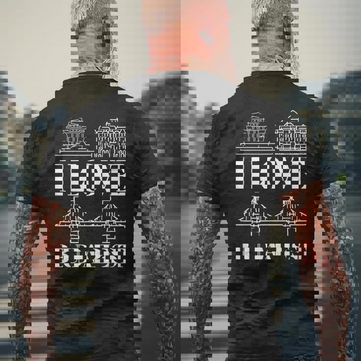 ブダペスト ハンガリー 街並み地図 旅行 メンズTシャツ バックプリント 高齢者への贈り物