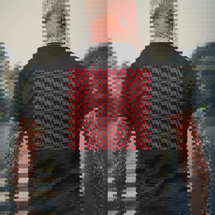 ブラック、レッド、チェッカーボードスクエアパターン、チェックデザイン。 メンズTシャツ バックプリント 高齢者への贈り物
