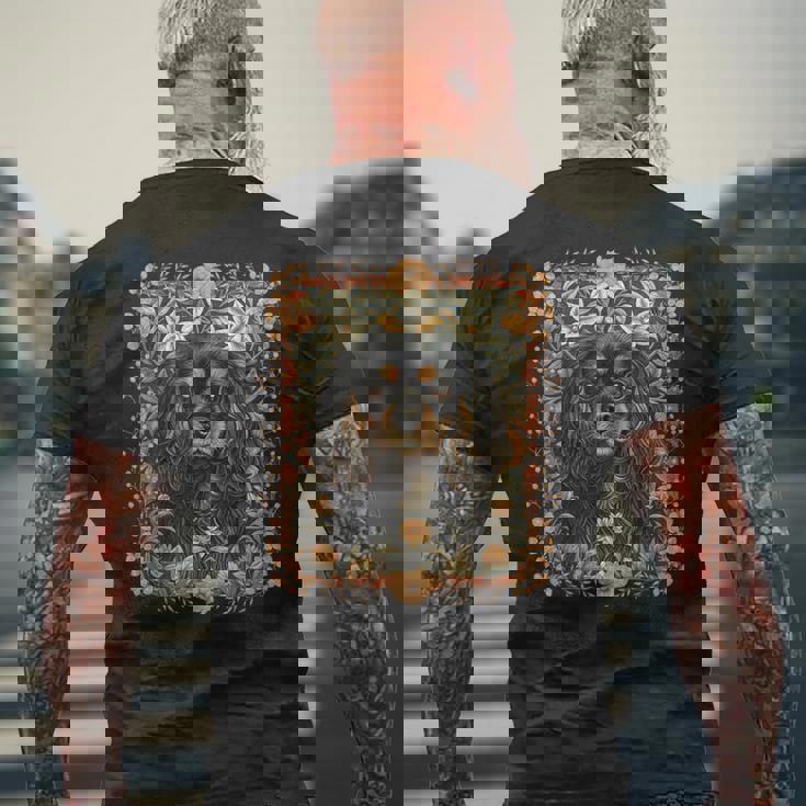 ブラックとタン キャバリア王チャールズ スパニエル ヴィンテージ メンズTシャツ バックプリント 高齢者への贈り物