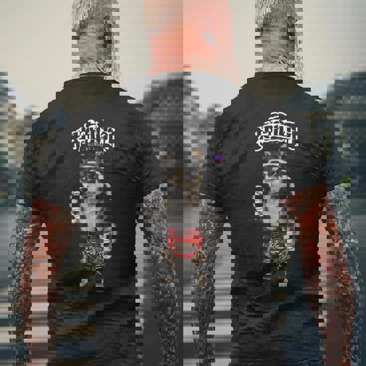 ブラック柴犬 ムエタイ キックボクシングチャンピオン メンズTシャツ バックプリント 高齢者への贈り物