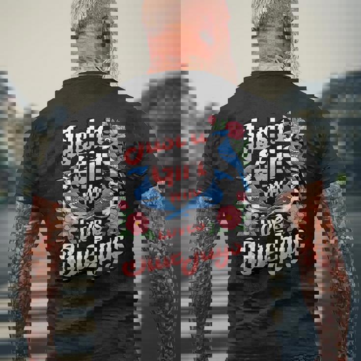 ブルージェイズが大好きな少女 バード愛好家 バードウォッチャー メンズTシャツ バックプリント 高齢者への贈り物