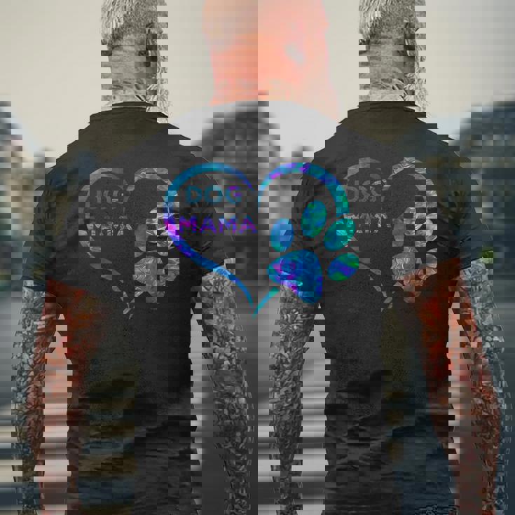 ブルーティールパープル ドッグママと足跡プリント ハート 犬 ママ メンズTシャツ バックプリント 高齢者への贈り物