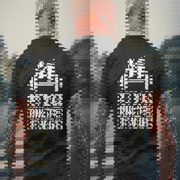 ペット 犬 ドリンク コーヒー リフト ウェイト 面白い ジム ワークアウト メンズTシャツ バックプリント 高齢者への贈り物