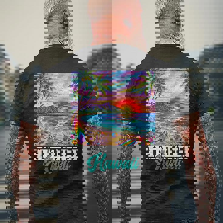 ホノルル ハワイ ハワイアン 波 ビーチ 夏 サーフィン レトロ 長袖tシャツ メンズTシャツ バックプリント 高齢者への贈り物